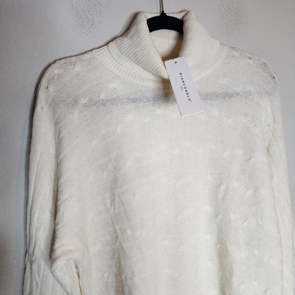 NWT Bianco & Blu Cashmere Merino Wool Cable Knit Cream Sweater Small Oversized - Picture 14 of 16